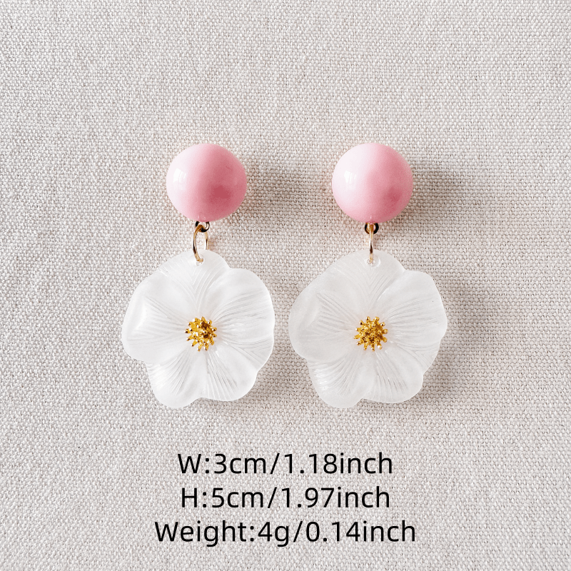 Boho Flower Earrings with Golden Stamens & Pink Balls Iron Posts